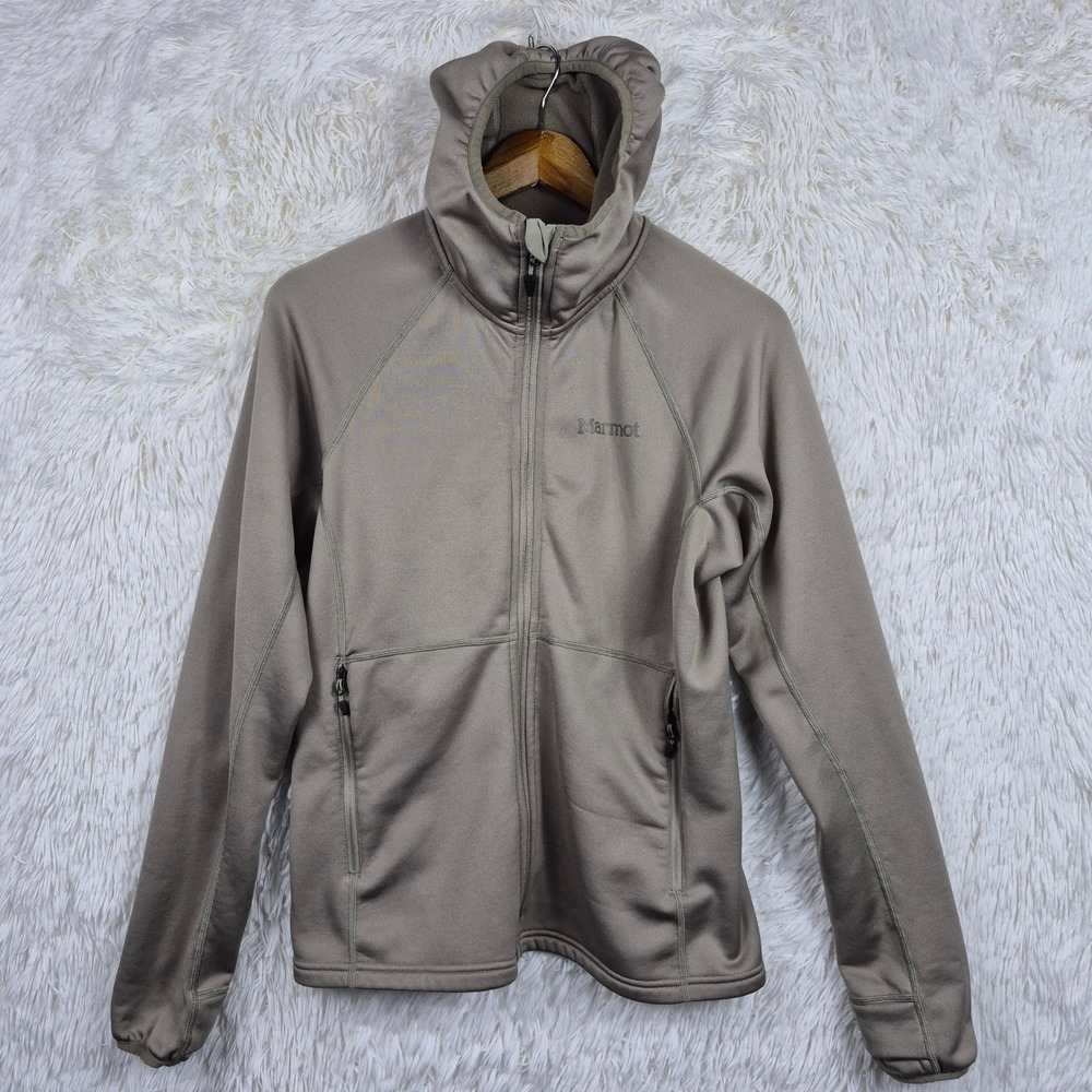 Marmot Womens Olden Polartec Fleece Full Zip Mid Layer Hoody Taupe Sz M Gorpcorc